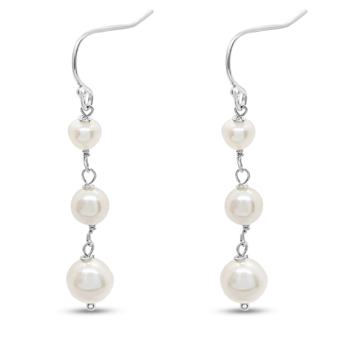 Graduated Freshwater Cultured Pearl Dangle Earrings in Sterling Silver, 1.5 Inches by SuperJeweler