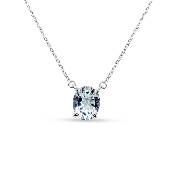 3 Carat Oval Shape Aquamarine Necklace in Sterling Silver, 16 Inches by SuperJeweler
