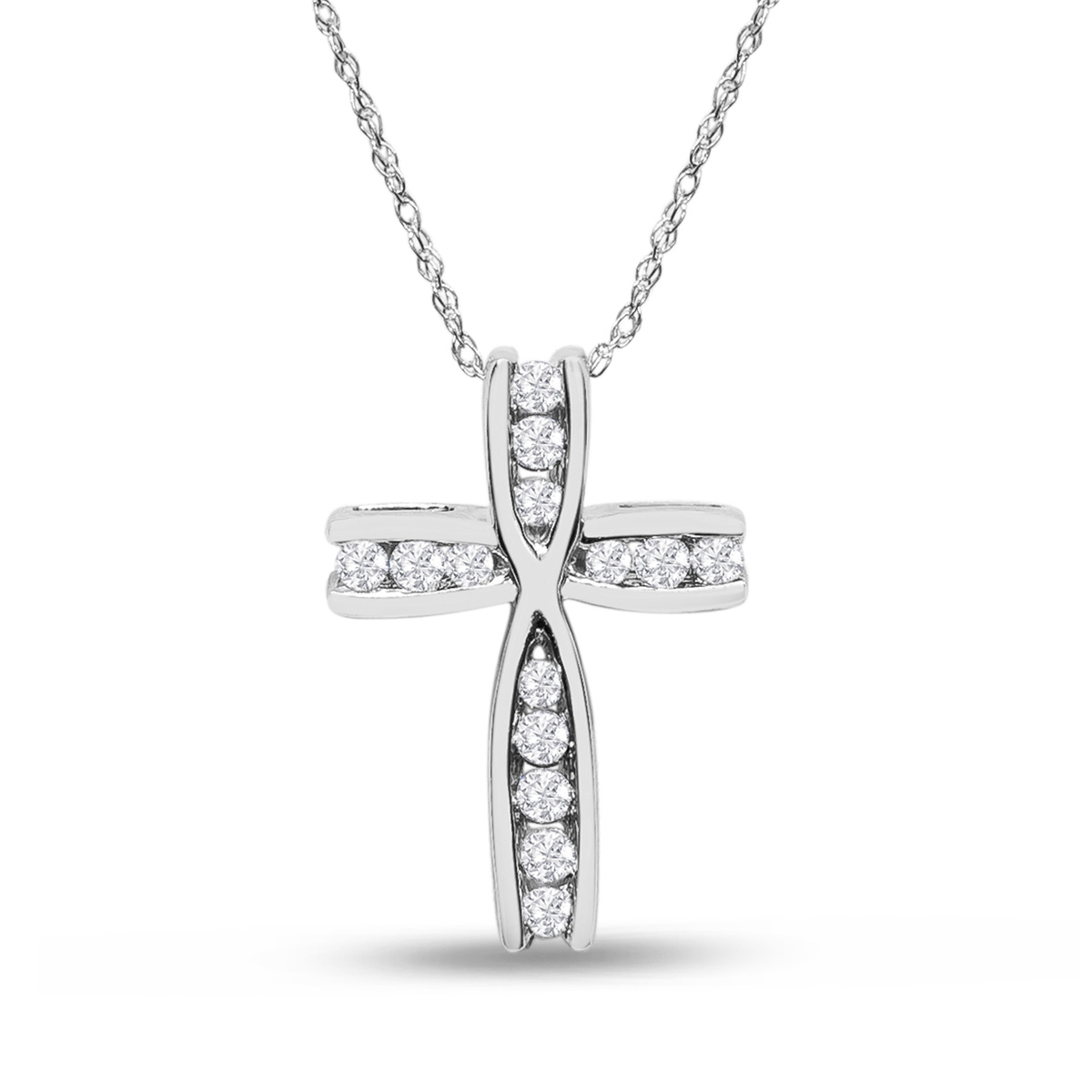1/4 Carat Diamond Cross Necklace in White Gold (2.0 g), 18 Inches (, I1-I2) by SuperJeweler