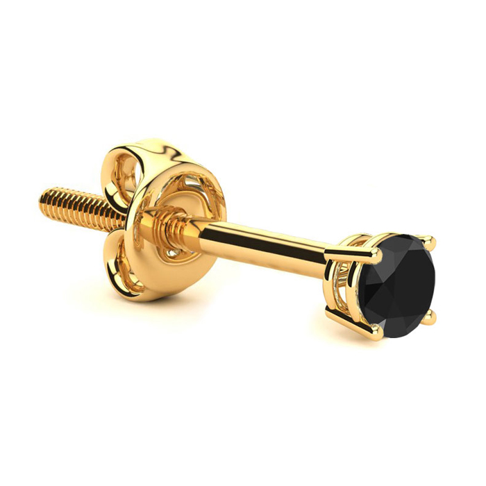 1/4 Carat Black Single Diamond Stud Earring in 14k Yellow Gold by SuperJeweler