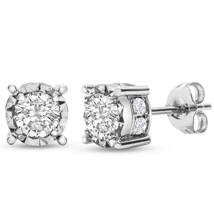 1 Carat Diamond Miracle Stud Earrings in 14K White Gold (2.2 g) (, I2) by SuperJeweler