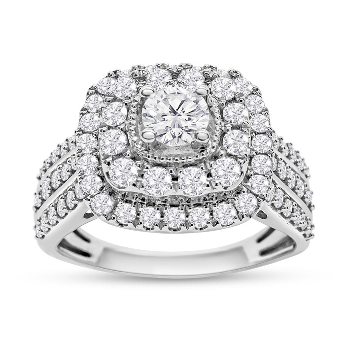 1.25 Carat Double Halo Diamond Engagement Ring in White Gold (, ), Size 6 by SuperJeweler