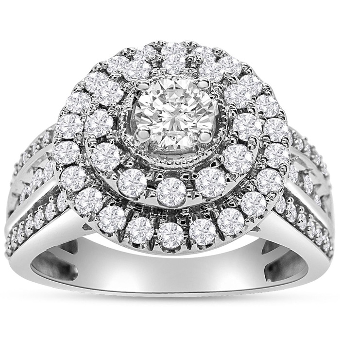 1.25 Carat Double Halo Diamond Engagement Ring in White Gold (, ), Size 6 by SuperJeweler