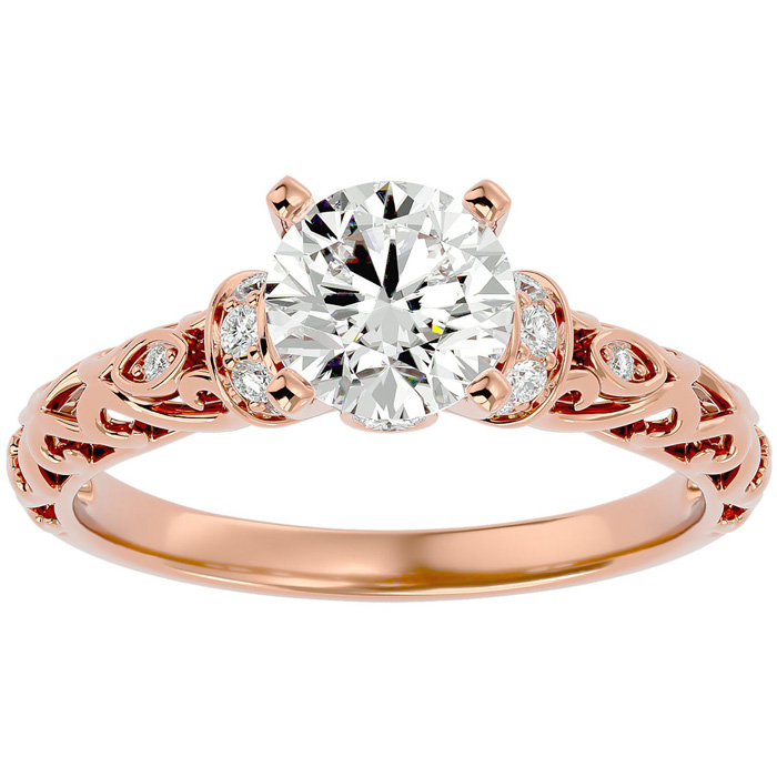 1 3/4 Carat Vintage Moissanite Engagement Ring in 14K Rose Gold (3.20 g), E/F Color, Size 4 by SuperJeweler
