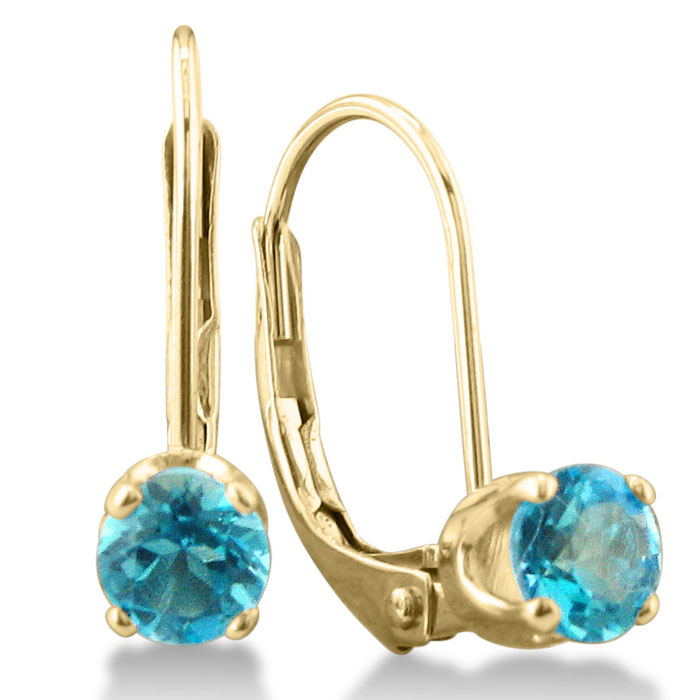 1/2 Carat Solitaire Blue Topaz Leverback Earrings, 14k Yellow Gold (1.1 g) by SuperJeweler