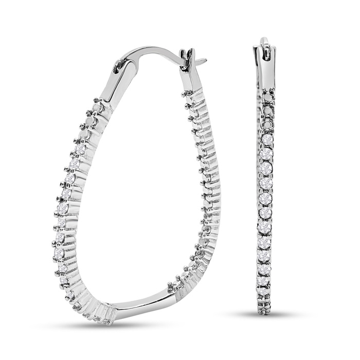 1/4 Carat Diamond Hoop Earrings in Rhodium Plated, 1 Inch,  by SuperJeweler