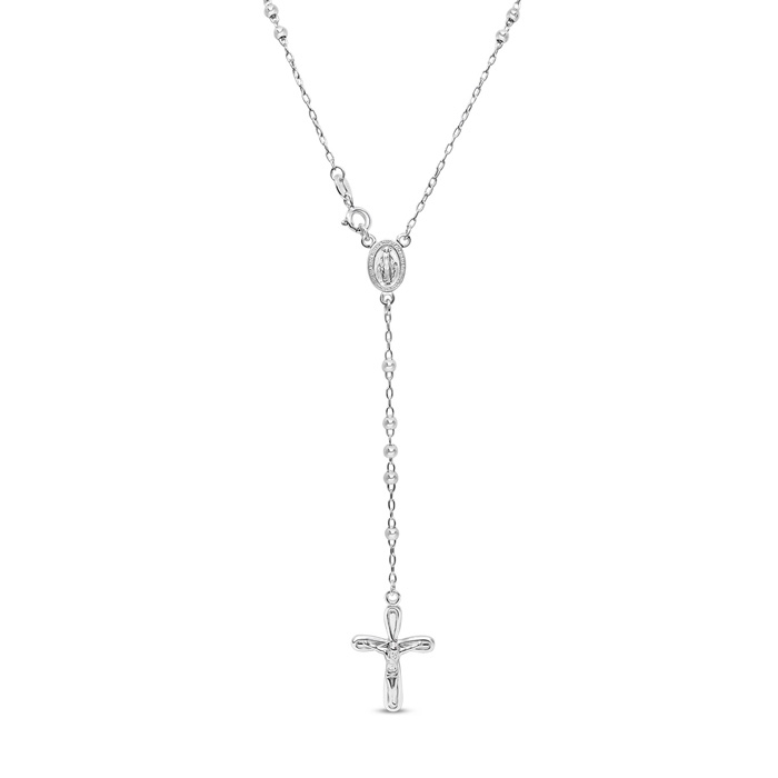 Sterling Silver Rosary Cross Necklace w/ Y Strand on 3mm Ball Chain, 18 Inches by SuperJeweler