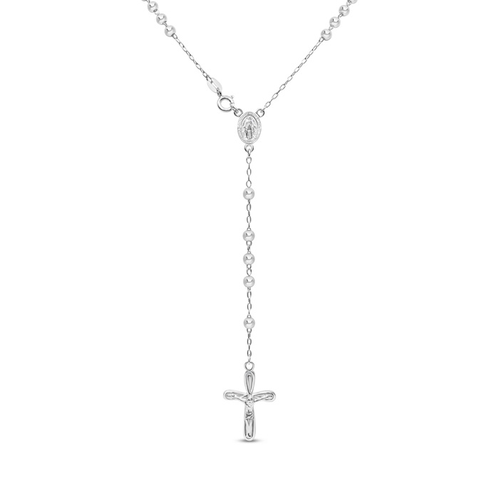 Sterling Silver Rosary Cross Necklace w/ Y Strand on 4mm Ball Chain, 18 Inches by SuperJeweler