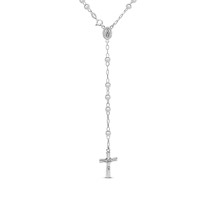 Sterling Silver Rosary Cross Necklace w/ Y Strand on 5mm Ball Chain, 18 Inches by SuperJeweler