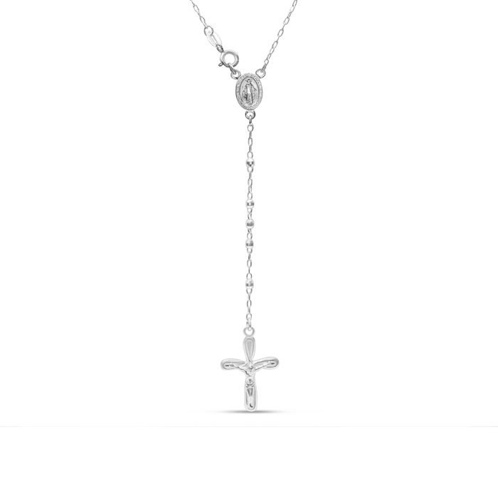 Sterling Silver Rosary Cross Necklace w/ Y Strand on 3mm Sparkle Ball Chain, 18 Inches by SuperJeweler