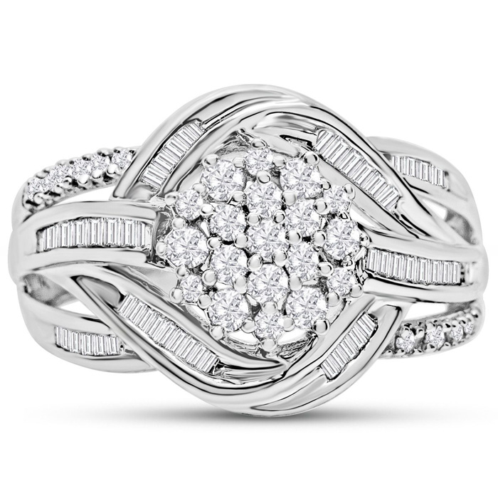 1/2 Carat Diamond Cluster Ring in White Gold (G-H Color, I1-I2), Size 5 by SuperJeweler