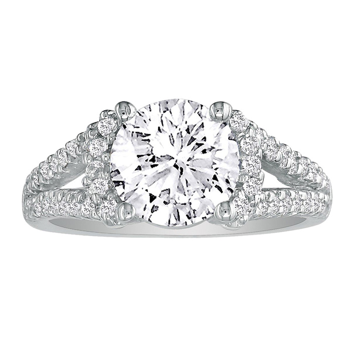 2 1/3 Carat Halo Diamond Engagement Ring in 14K White Gold, Split Shank (, SI2-I1) by SuperJeweler