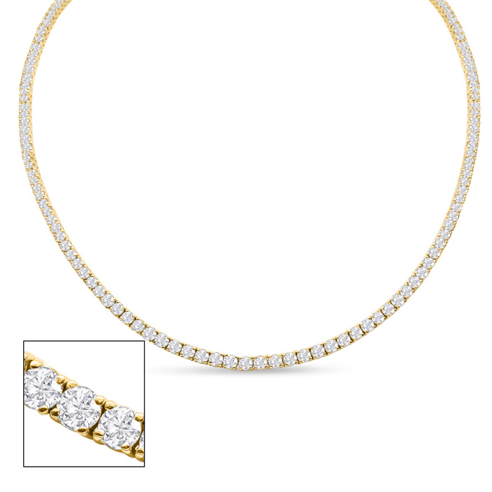 13 Carat Diamond Tennis Necklace In 14K Yellow Gold (20.5 G), 22 Inches (H-I, SI2-I1) By SuperJeweler