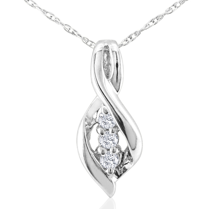 Three Diamond Swirl Pendant Necklace in 1.4 Karat Gold (2 g)â¢ (, I1-I2), 18 Inch Chain by SuperJeweler