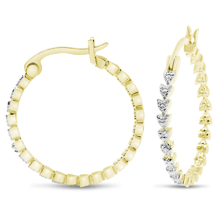 Classic Diamond Hoop Earrings in Yellow Gold (2.20 g) Overlay, 1 Inch,  by SuperJeweler