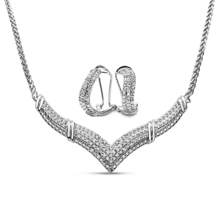 1/2 Carat Diamond Necklace & Hoop Earring Set, J/K By SuperJeweler