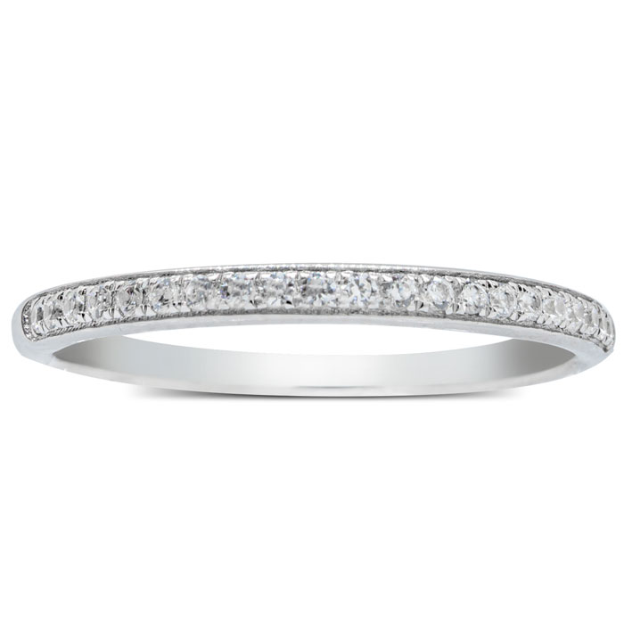 0.07 Carat Dainty Diamond Wedding Band in Sterling Silver (, I1-I2), Size 3 by SuperJeweler