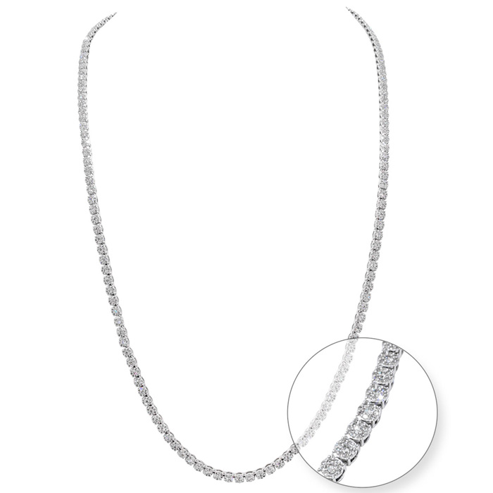 11 Carat Diamond Tennis Necklace w/ Halos in 14K White Gold (, I1-I2), 26 Inch Chain by SuperJeweler