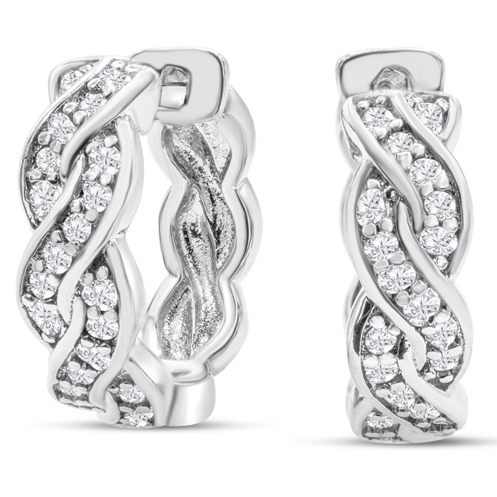 1/4 Carat Diamond Swirl Hoop Earrings in Sterling Silver, 1/2 Inch,  by SuperJeweler