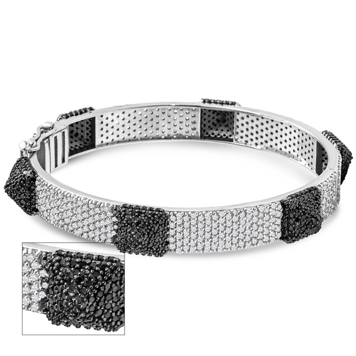 7 3/4 Carat Black & White Diamond Spike Bangle Bracelet in 14K White Gold (25.5 g), 6 1/2 Inches (G-H Color, SI2-I1), 6.5 Inch by SuperJeweler