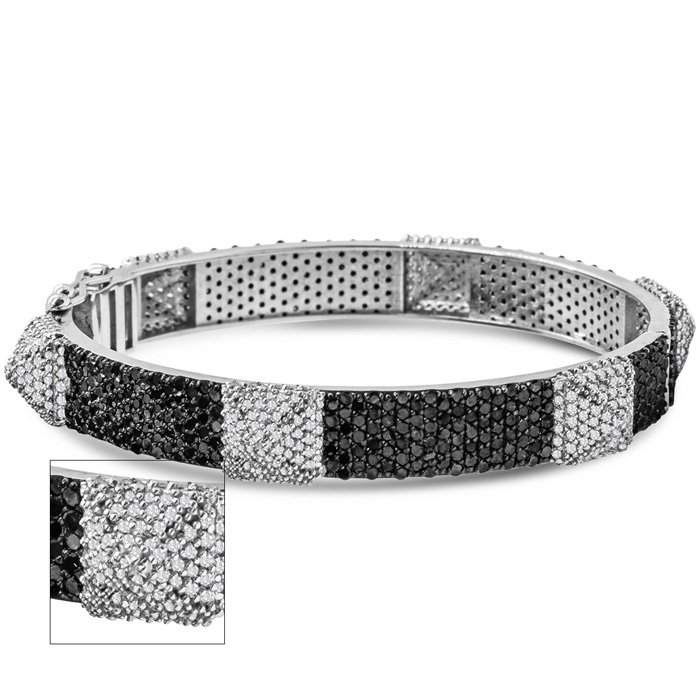 7 3/4 Carat Black & White Diamond Spike Bangle Bracelet in 14K White Gold (25.5 g), 6 1/2 Inches (G-H Color, SI2-I1), 6.5 Inch by SuperJeweler