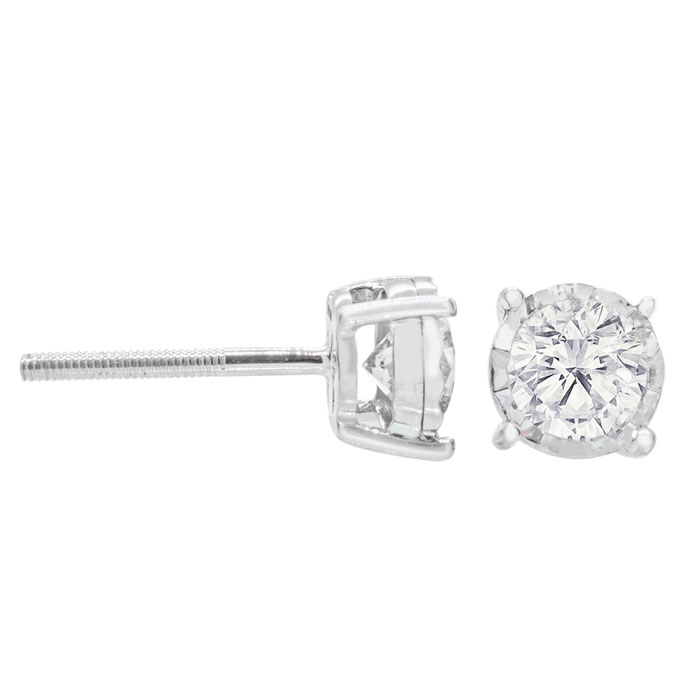 1 Carat Diamond Stud Earrings in Miracle Setting, 14K White Gold w/ Screwbacks (, I2) by SuperJeweler