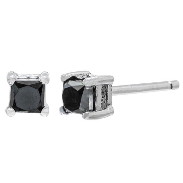 1/3 Carat Princess Cut Black Diamond Stud Earrings in Sterling Silver by SuperJeweler