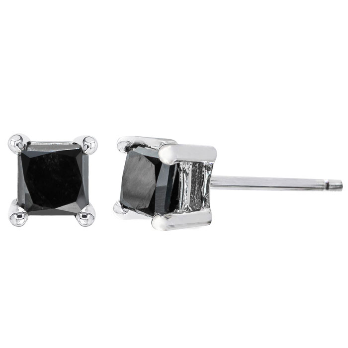 1/2 Carat Princess Cut Black Diamond Stud Earrings in Sterling Silver by SuperJeweler