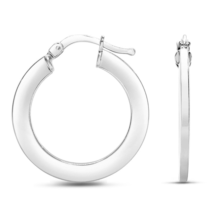 Classic Flat Hoop Earrings in White Gold, 3/4 Inch by SuperJeweler