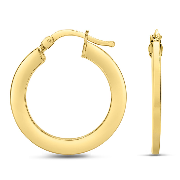 Classic Flat Hoop Earrings in Yellow Gold, 3/4 Inch by SuperJeweler