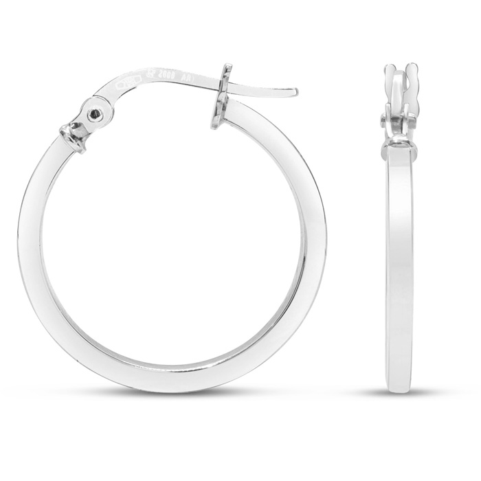 Classic Flat Hoop Earrings in White Gold, 1/2 Inch by SuperJeweler