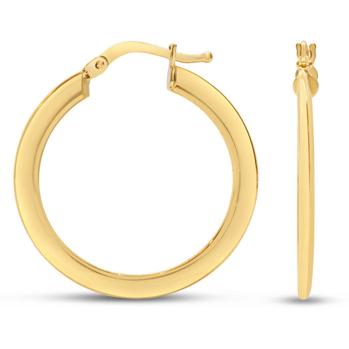 Classic Flat Hoop Earrings in Yellow Gold, 1 Inch by SuperJeweler