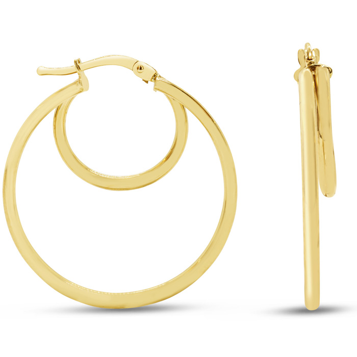Double Hoop Earrings in Yellow Gold, 1 Inch by SuperJeweler