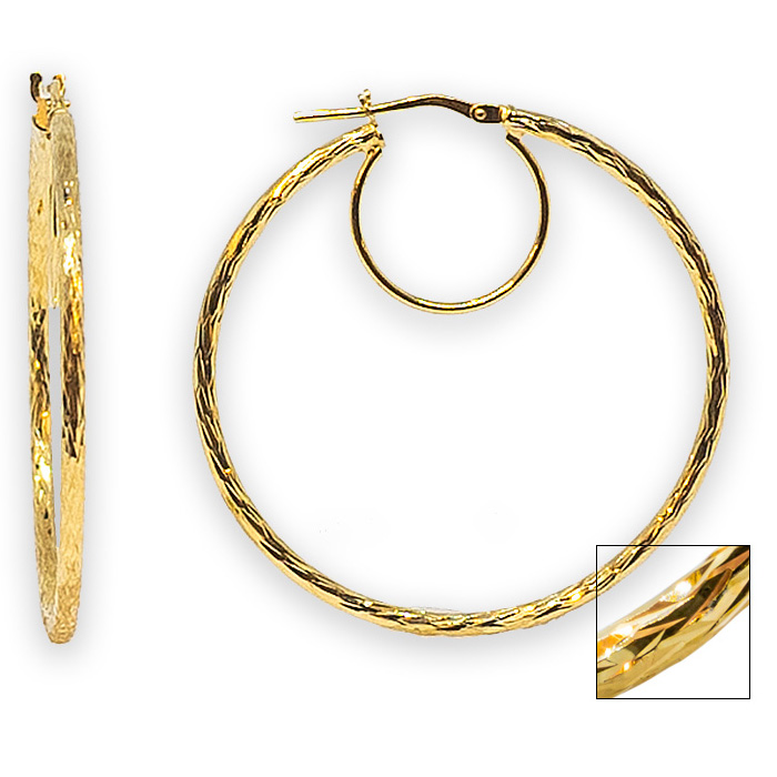 Fine Italian Yellow Gold (3.4 g) Over Sterling Silver Diamond Cut Double Hoop Earrings, 1.5 Inches by SuperJeweler