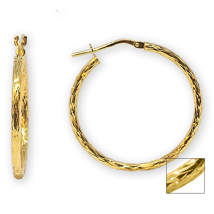 Fine Italian Yellow Gold (1.9 g) Over Sterling Silver Diamond Cut Double Hoop Earrings, 1 Inch by SuperJeweler