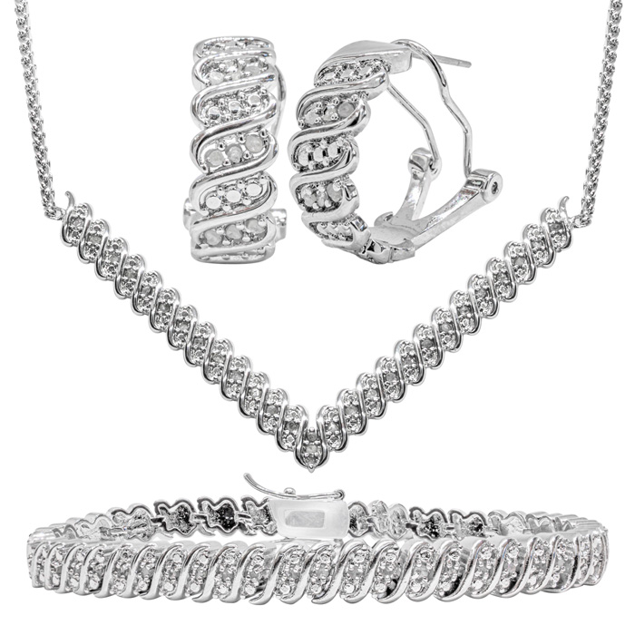 1 Carat Natural Rose Cut Diamond Necklace, Earrings & Bracelet Set,  by SuperJeweler