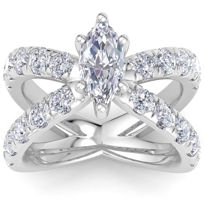 3 1/5 Carat Marquise Diamond Engagement Ring in 14K White Gold (9