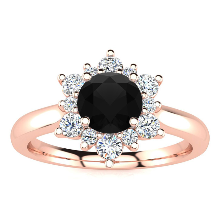 1.5 Carat Round Shape Flower Halo Black Moissanite Engagement Ring In 14K Rose Gold (4 G) By SuperJeweler