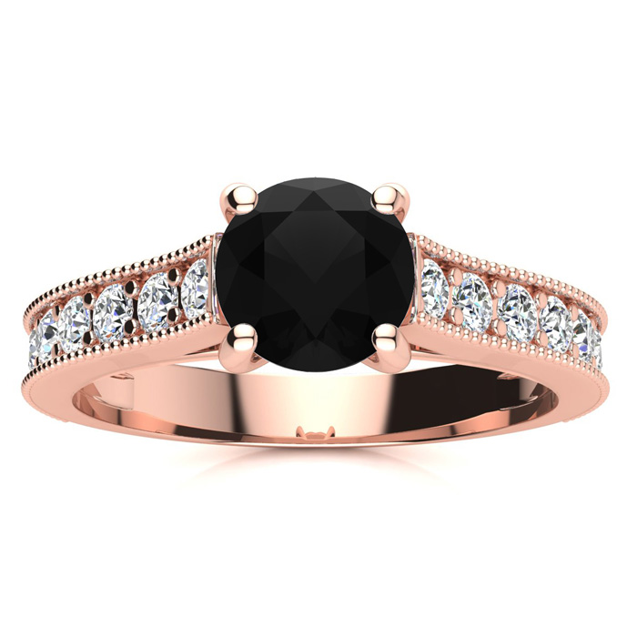 1.5 Carat Round Shape Black Moissanite Engagement Ring In 14K Rose Gold (3.70 G) By SuperJeweler