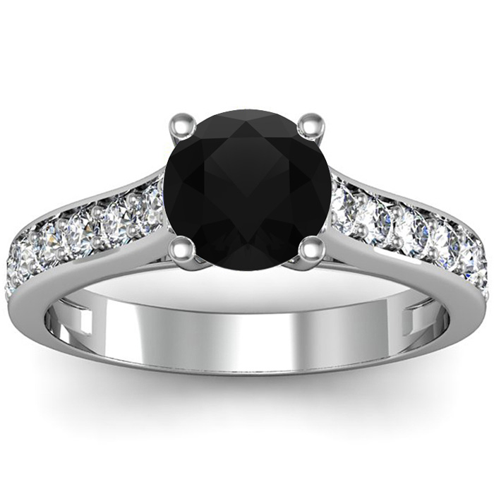 1.5 Carat Round Shape Black Moissanite Engagement Ring in 14K White Gold (3.70 g), Size 4 by SuperJeweler