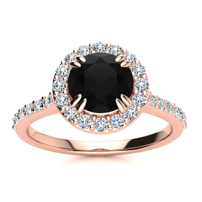 1.25 Carat Round Shape Halo Black Moissanite Engagement Ring in 14K Rose Gold (3.70 g), Size 4 by SuperJeweler