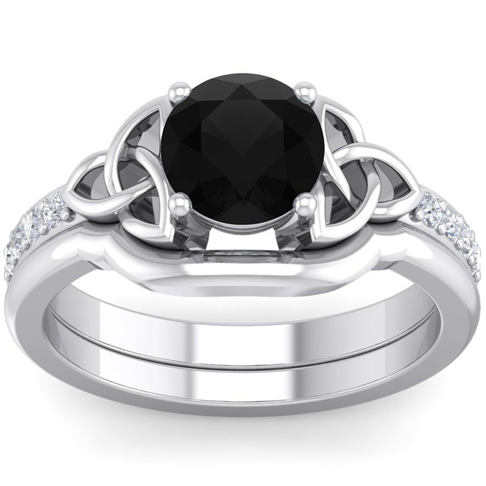 1 Carat Round Black Moissanite Claddagh Bridal Ring Set in 14K White Gold (6 g), Size 4 by SuperJeweler