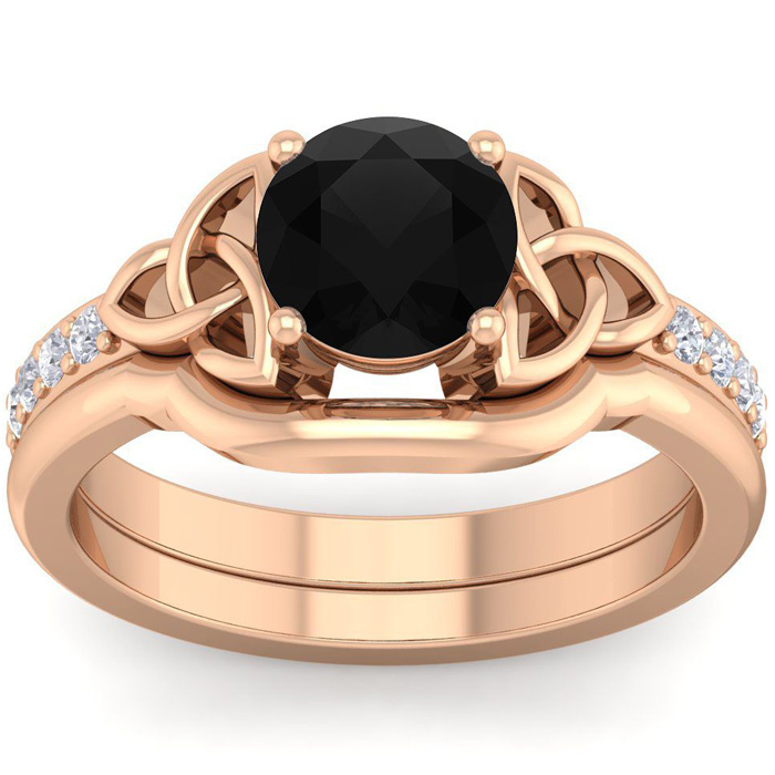 1 Carat Round Black Moissanite Claddagh Bridal Ring Set in 14K Rose Gold (6 g), Size 4 by SuperJeweler