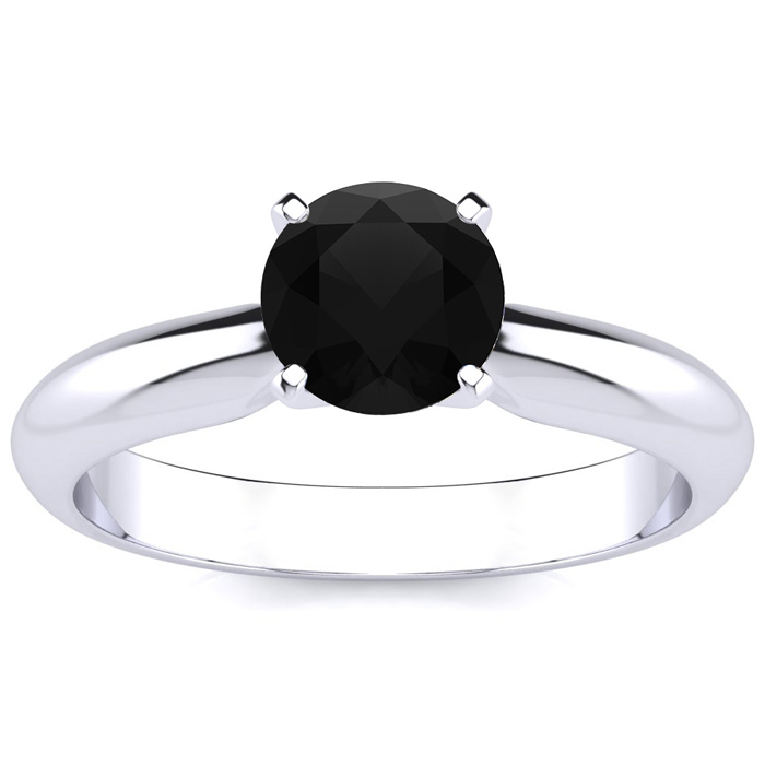 1 Carat Black Moissanite Solitaire Engagement Ring in 14K White Gold (2 g), Size 4 by SuperJeweler