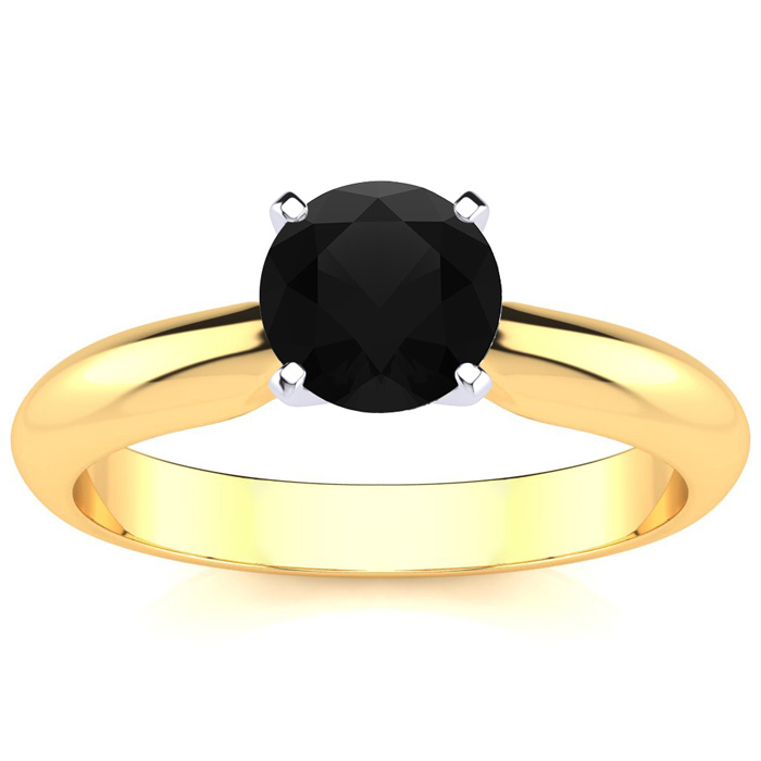 1 Carat Black Moissanite Solitaire Engagement Ring In 14K Yellow Gold (2 G) By SuperJeweler