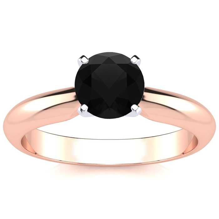 1 Carat Black Moissanite Solitaire Engagement Ring in 14K Rose Gold (2 g), Size 4 by SuperJeweler