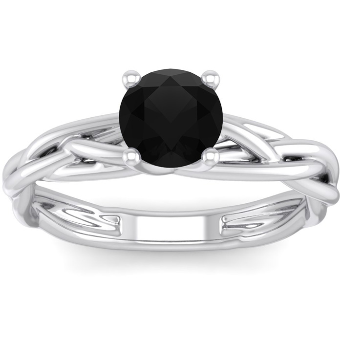 1 Carat Round Black Moissanite Solitaire Intricate Vine Engagement Ring w/ Tapered Band in 14K White Gold (4 g), Size 4 by SuperJeweler