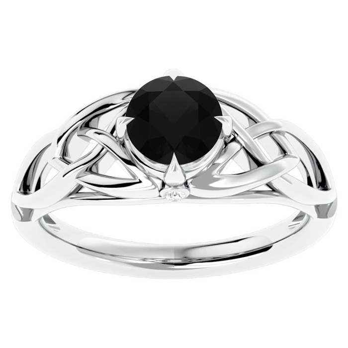 1 Carat Celtic Love Knot Black Moissanite Engagement Ring in 14K White Gold (4.30 g), Size 4 by SuperJeweler