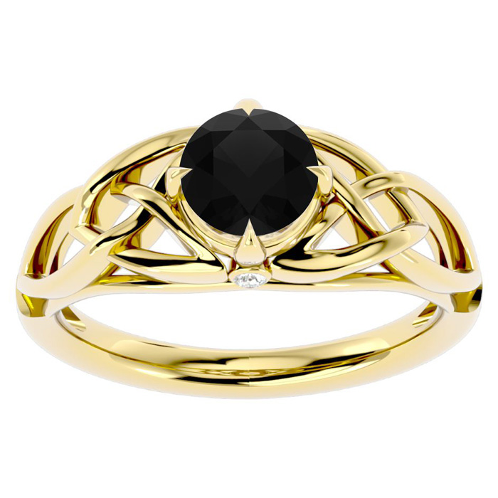 1 Carat Celtic Love Knot Black Moissanite Engagement Ring in 14K Yellow Gold (4.30 g), Size 4 by SuperJeweler