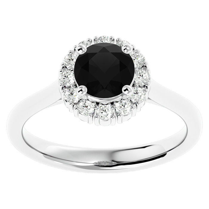 1 1/3 Carat Halo Black Moissanite Engagement Ring in 14K White Gold (4 g), Size 4 by SuperJeweler